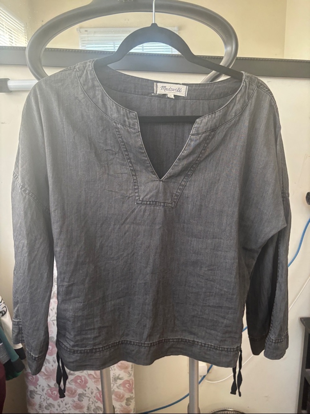 Madewell Washed Charcoal Gray 100% cotton V-Neck Tunic